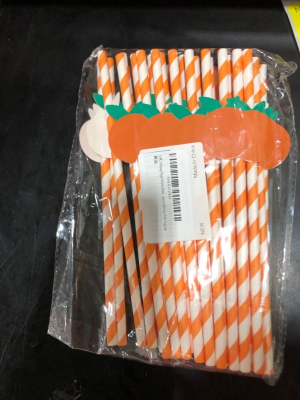 Photo 1 of 30PCS Orange Paper Straws, Biodegradable Disposable Drinking Striped Paper Straw Little Cutie Baby Shower Straws for Baby Shower Decorations Birthday Party...
