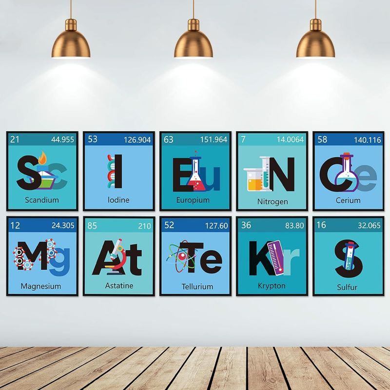 Photo 1 of 10Pcs Science Classroom Decoration Science Banner and Poster for Teachers Scientist Bulletin Board Set Science Posters Science Lab Cutout for Elementary...