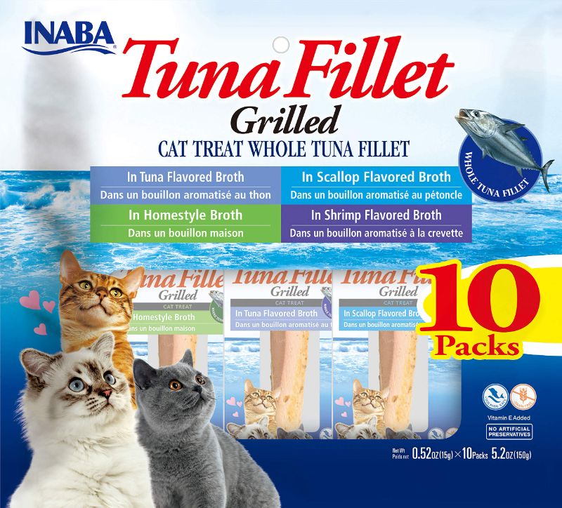 Photo 1 of EXP:10/26/2023 - INABA Natural, Premium Hand-Cut Grilled Tuna Fillet Cat Treats/Topper/Complement with Vitamin E and Green Tea Extract, 0.52 Ounces Each, PK  of 6, Tuna Broth Variety Pack 10.0

