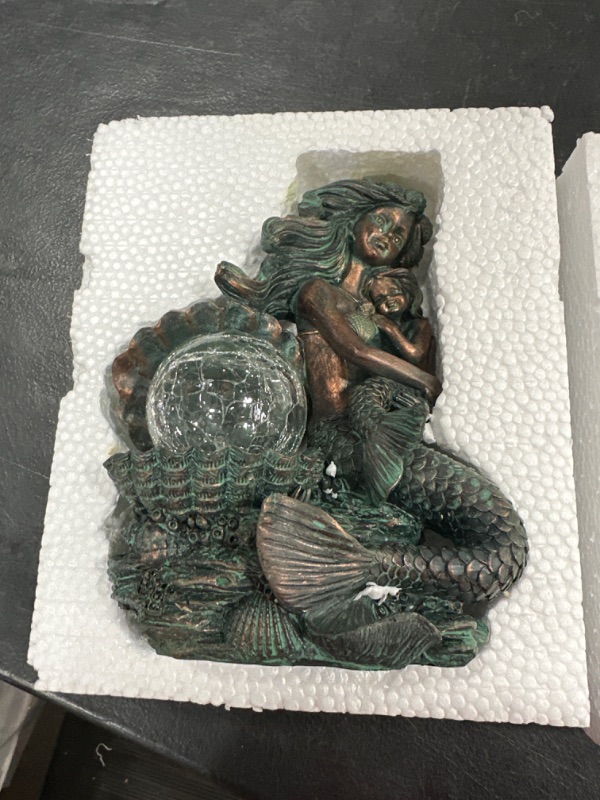 Photo 2 of TERESA'S COLLECTIONS Mermaid Fairy Garden Decor, Garden Sculptures & Statues, Mother Child Mermaid Statue, Solar Garden Art, Bronze Garden Figurines for Pool Fountain Waterfall Decorations, 7.5 inch