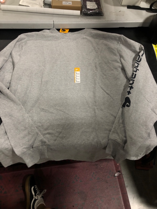 Photo 2 of Carhartt Men's Loose Fit Heavyweight Long Logo Sleeve Graphic T-Shirt Large Tall Heather Gray