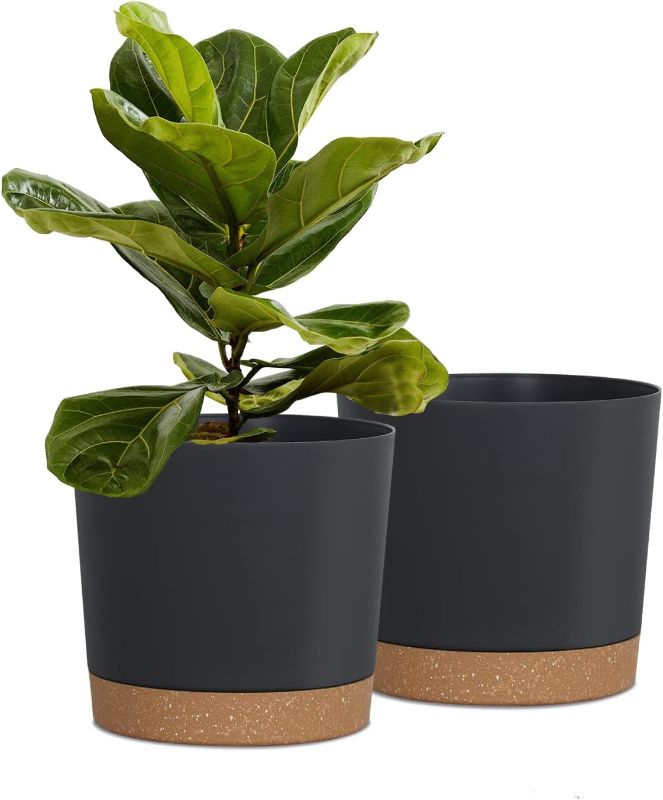 Photo 1 of 
kubvici Plant Pots for Indoor Plants, 2 Pack 8 Inch Plastic Flower Pot Planters with Drainage Saucer for Indoor Outdoor Garden Home (8” Black)