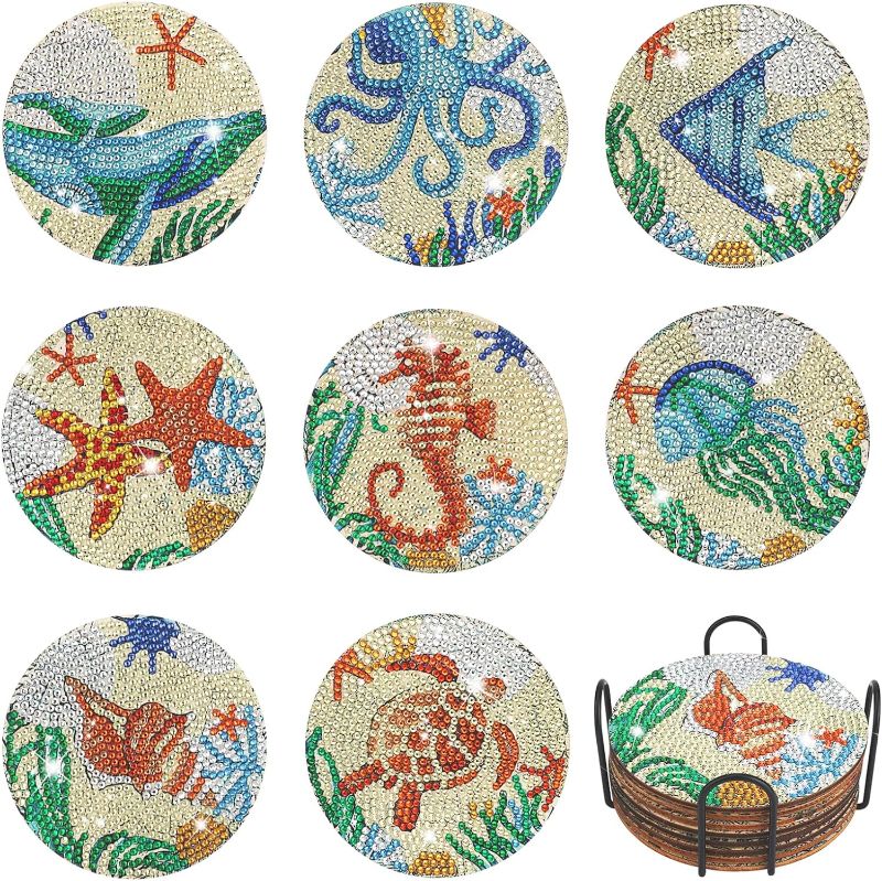 Photo 1 of 
8 Pcs Diamond Painting Coasters, DIY Ocean Coasters Drinks Coasters for Housewarming Gifts Home Kitchen Table Decor with Holder Diamond Painting Kit for