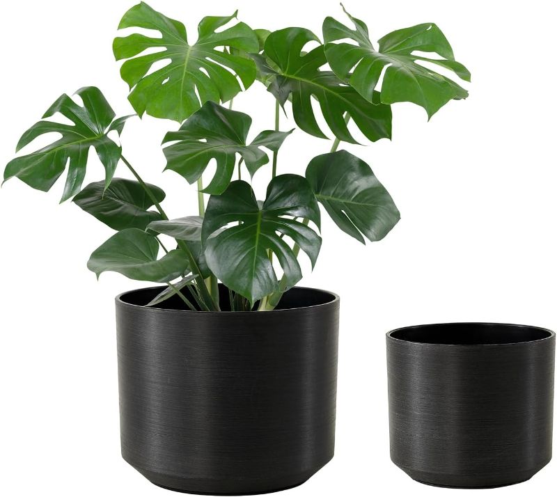 Photo 1 of 
LaeBeeUo Black Plant Pots 7 & 5 Inch Decorative Flower Pots for Indoor Plants Plastic Planter Modern Cylinder Pot Succulent pots