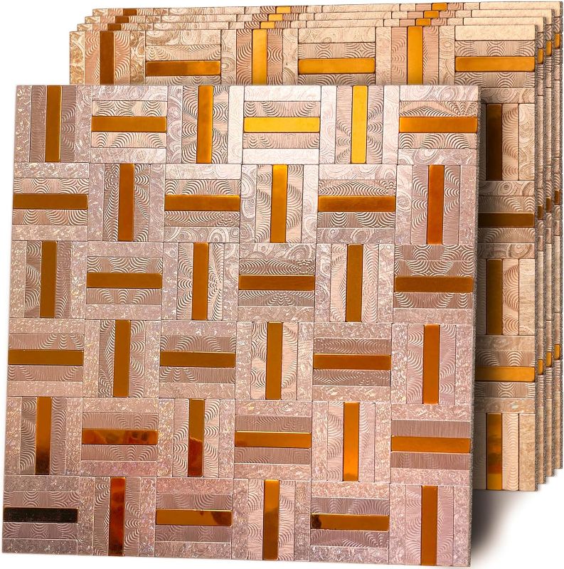 Photo 1 of 
TenasHome 10-Sheets Metal Backsplash Peel and Stick Tile Stick on Kitchen Bathroom Fireplace 3D Puzzle in Laser Copper