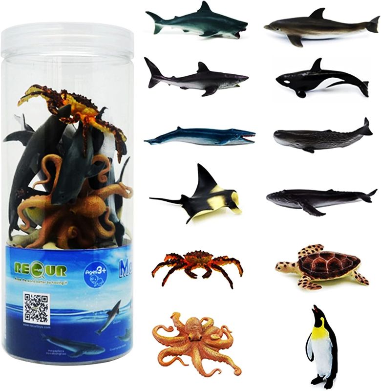 Photo 1 of 
RECUR Sea Animal Toys for Kids 12pcs Ocean Animal Figures Mini Animal Toys Figures Under The Sea Party Favor for Boy Including Shark Octopus Crab Plasti