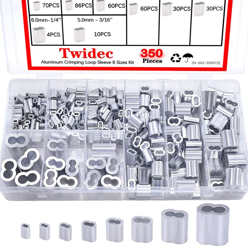 Photo 1 of 
Twidec/350PCS 8 Sizes Aluminum Crimping Loop Sleeve M1.2-M6(3/64''-1/4'') Wire Rope Sleeve Cable Crimp Ferrules for Wire Rope and Cable