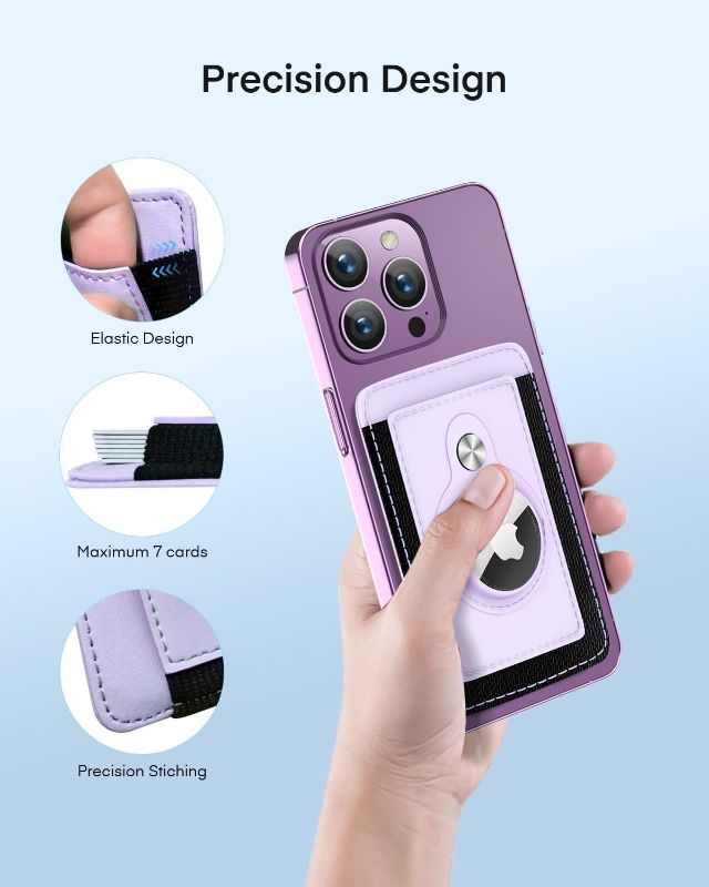 Photo 1 of 
Kimguard Magnetic Card Wallet Holder with AirTag, Magnetic Leather Wallet for Back of iPhone 14/13/12 Series, Fit 7 Cards, Purple