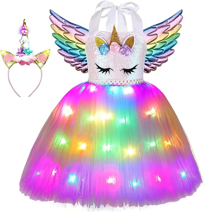 Photo 1 of 5-6 YRS Viyorshop Girls Unicorn Costume LED Light Up Tutu Dress Up Birthday Gifts Princess Dress for Halloween Party