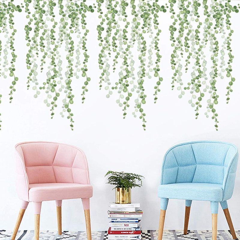 Photo 1 of 
ROFARSO 4 Sheets Hanging String of Pearls Vine Wall Stickers Leaves Green Plants Removable PVC Wall Decals Peel and Stick Decorations Decor for Bedroom