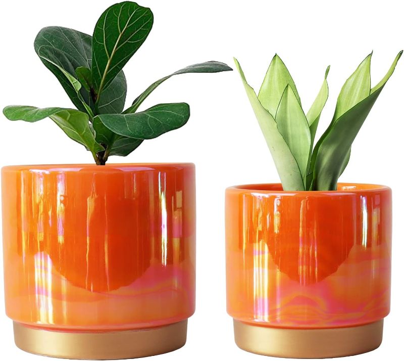 Photo 1 of 
YFFSRJDJ Ceramic Flower Plants Pots Planter with Drainage Hole, 6.0 inch+5.0 Inch. Indoor-Outdoor Large Round Succulent Orchid Pot Set (Peach)