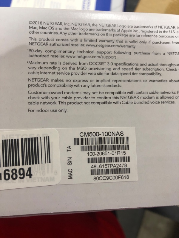 Photo 1 of NETGEAR Cable Modem CM500 - Compatible with All Cable Providers Including Xfinity by Comcast, Spectrum, Cox | for Cable Plans Up to 400Mbps | DOCSIS 3.0