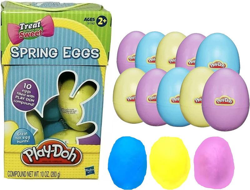 Photo 1 of Easter Egg Hunt Filled Plastic Eggs- 10 Pack of 1 Oz Colorful Kids Doh- Play & Mold to Fun Dough Shapes -Candy Alternative for Bunny Basket Stuffers, Pinata Toys, Kids Party Favors- Non-Toxic, Ages 2+ 