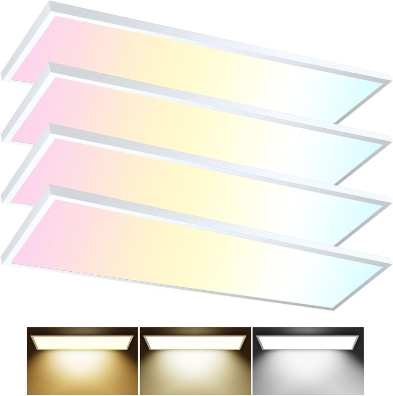 Photo 1 of AIKVSXER 1x4 LED Flat Panel Light Surface Mount LED Ceiling Light, 5500LM 50W TRIAC 10-100% Dimmable, 3000/4000/5000k Selectable 48 Inch LED Light Fixture 4FT LED Light for Garage/Kitchen/Closet 4PACK