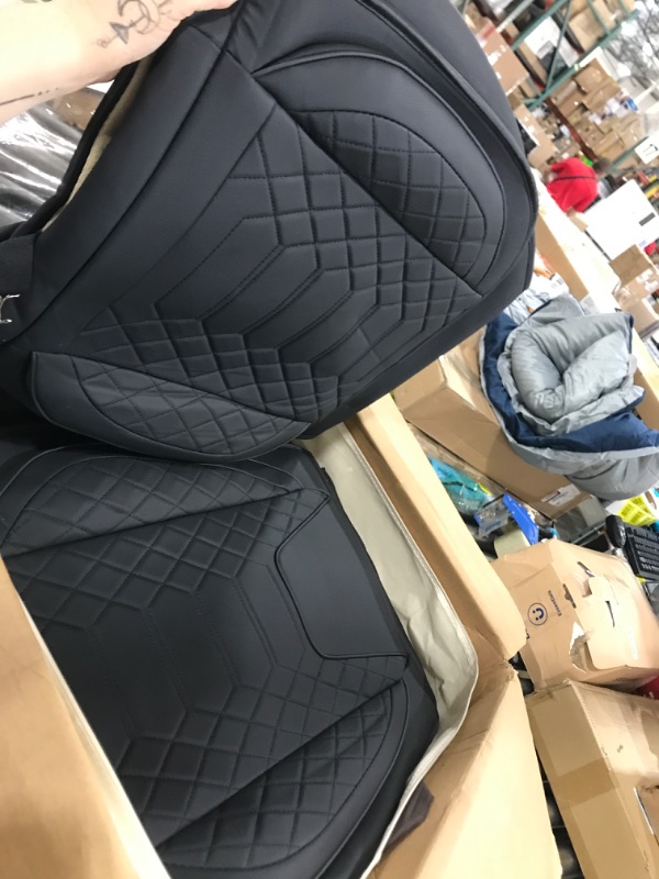 Photo 3 of FREESOO Car Seat Covers Leather, Waterproof Seat Cover Full Set Automotive Cushion Protector Accessories Airbag Compatible Universal Fit for 5 Seats Vehicle (Black 8) Full Set A-Black 8