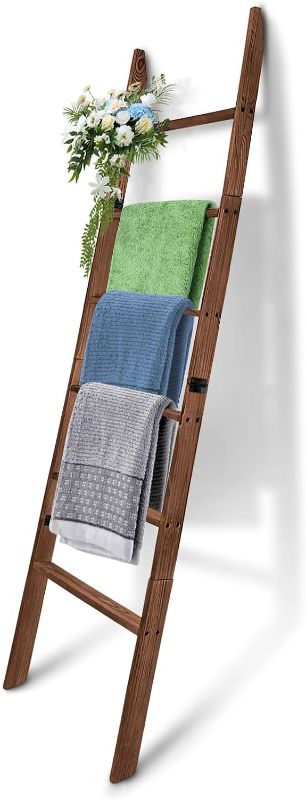 Photo 1 of 5-Tier Wall Leaning Blanket Ladder - 5.54Ft (66.47'') Quilts Blanket Towel Rack for Home Decor, Not for Climbing, Farmhouse Style Ladder Shelf for Living Room, Bedroom, Bathroom