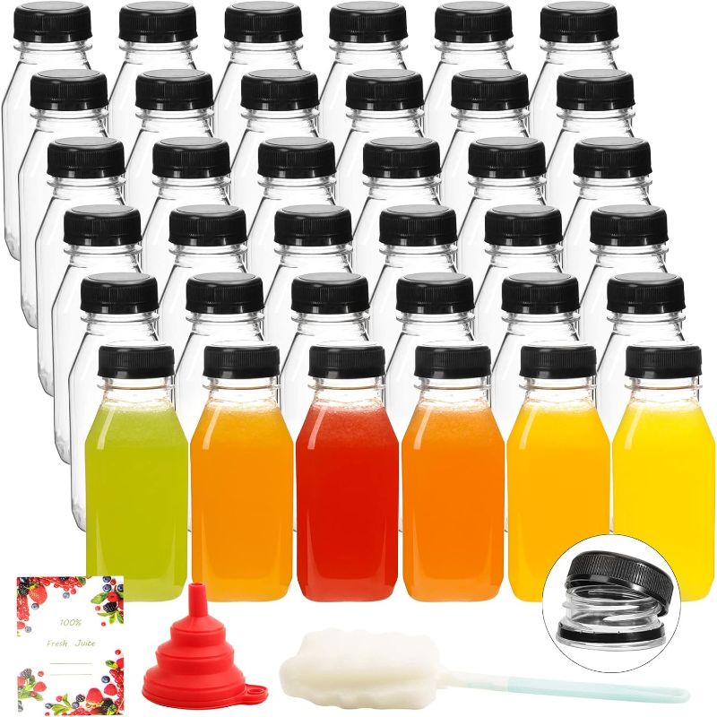 Photo 1 of 24 Pack 12OZ Plastic Juice Bottles with Caps, OAMCEG Juice Containers with Lids for Fridge, Reusable Smoothie Bottles, Empty Clear Bulk Beverage Container with Black Tamper Evident Lids (Square, 12oz