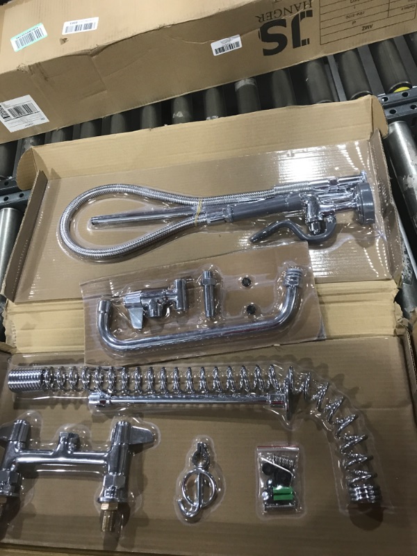 Photo 1 of MOOTACO 7" Commercial Pre-Rinse Kitchen Sink Taps Faucet Spray Arm Twin Pedestal with Pull Down Sprayer Pull Out Flexible Hose Mixer Faucet Sink Kitchen Wall-Mount Tap