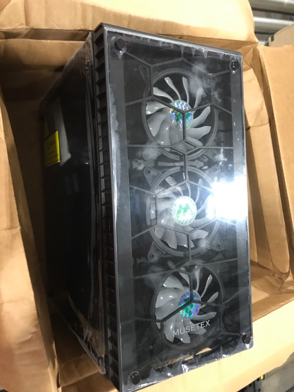 Photo 4 of MUSETEX ATX PC Case Pre-Installed 6Pcs 120mm ARGB Fans, Computer Gaming Case with Tempered Glass Side & Front Panels, Metal Honeycomb Mesh, USB3.0, S6-B S6-B Black