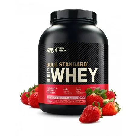 Photo 1 of *4 Pack* Optimum Nutrition Gold Standard 100% Whey Protein Powder, Strawberry, 24g Protein, 5 Lb