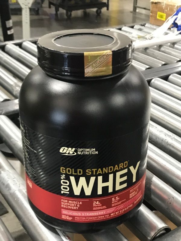 Photo 3 of *4 Pack* Optimum Nutrition Gold Standard 100% Whey Protein Powder, Strawberry, 24g Protein, 5 Lb