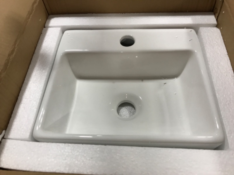 Photo 2 of Bathroom Sink,White Wall Mounted Sink,14"X 12"Small Rectangle Wall Mount Bathroom Vessel Sink,Modern Floating or Countertop Porcelain Ceramic Washing Bathroom Lavatory Vanity Corner Sink