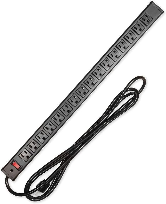 Photo 1 of 16 Outlet Heavy Duty Surge Protector Power Strip with Mounting Brackets - 14/3 SJT Black Aluminum Metal Surge Suppressor with 9 Foot Long Extension Cord
