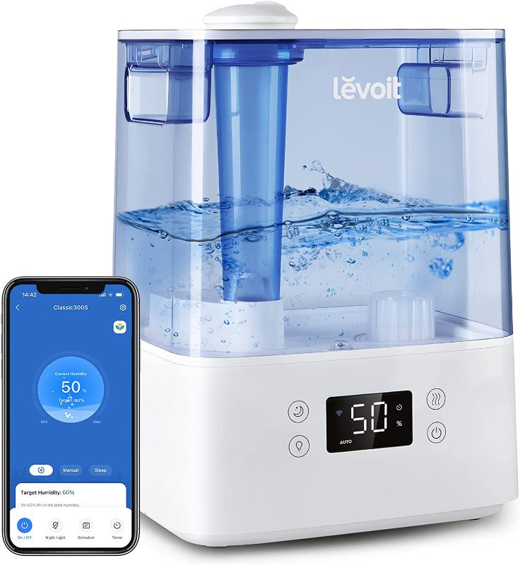 Photo 1 of LEVOIT Classic300S Ultrasonic Smart Top Fill Humidifier, Extra Large 6L Tank for Whole Family, APP & Voice Control, Essential Oil Diffuser, Humidity Setting with Sensor, Quiet Sleep Mode, Night Light