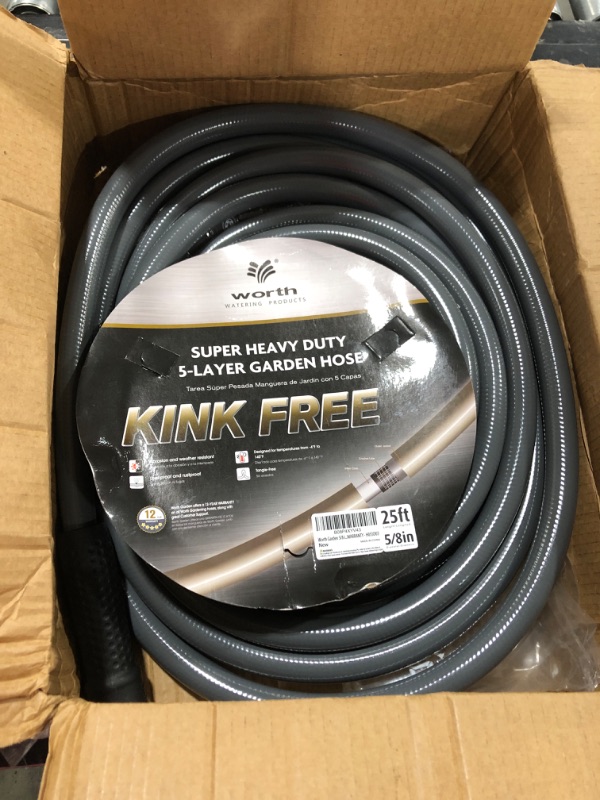 Photo 2 of Worth Garden Short Garden Hose 5/8 in. x 25ft. NO KINK ,No Leak,HEAVY DUTY ,Durable PVC Water Hose with Solid Brass Hose Fittings , Swivel Grip ,Male to Female Fittings,12 YEARS WARRANTY, grey