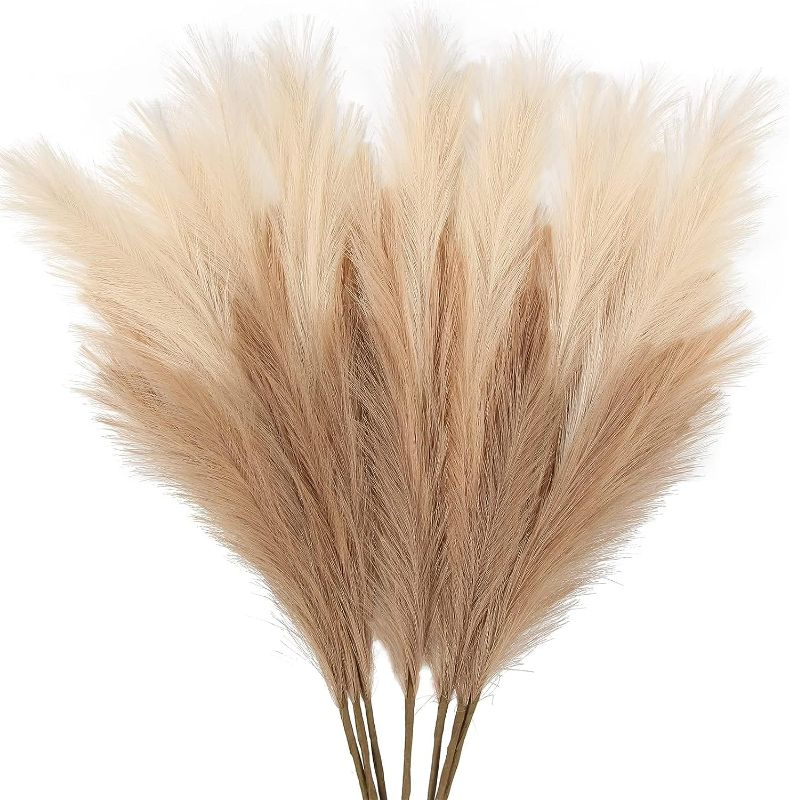 Photo 1 of ZIFTY 7-Pcs 38"/3.1FT Faux Pampas Grass Large Tall Fluffy Artificial Fake Flower Boho Decor Bulrush Reed Grass for Vase Filler Farmhouse Home Wedding Decor (Beige Mixed)
