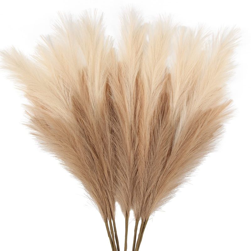 Photo 1 of ZIFTY 7-Pcs 38"/3.1FT Faux Pampas Grass Large Tall Fluffy Artificial Fake Flower Boho Decor Bulrush Reed Grass for Vase Filler Farmhouse Home Wedding Decor (Beige Mixed)