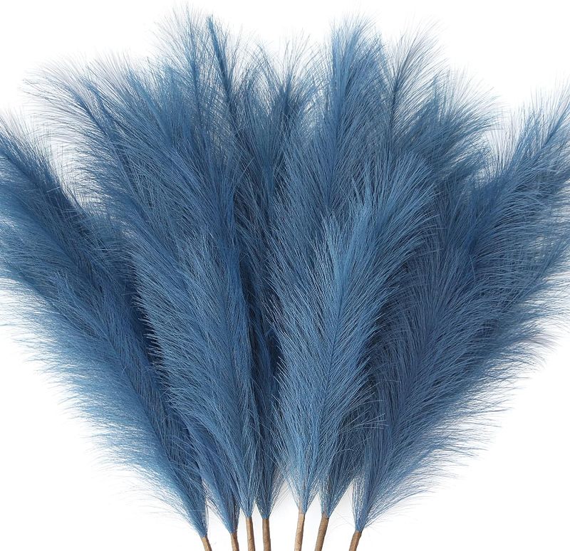 Photo 1 of ZIFTY 7-Pcs 38"/3.1FT Faux Pampas Grass Large Tall Fluffy Artificial Fake Flower Boho Decor Bulrush Reed Grass for Vase Filler Farmhouse Home Wedding Decor (Blue)
