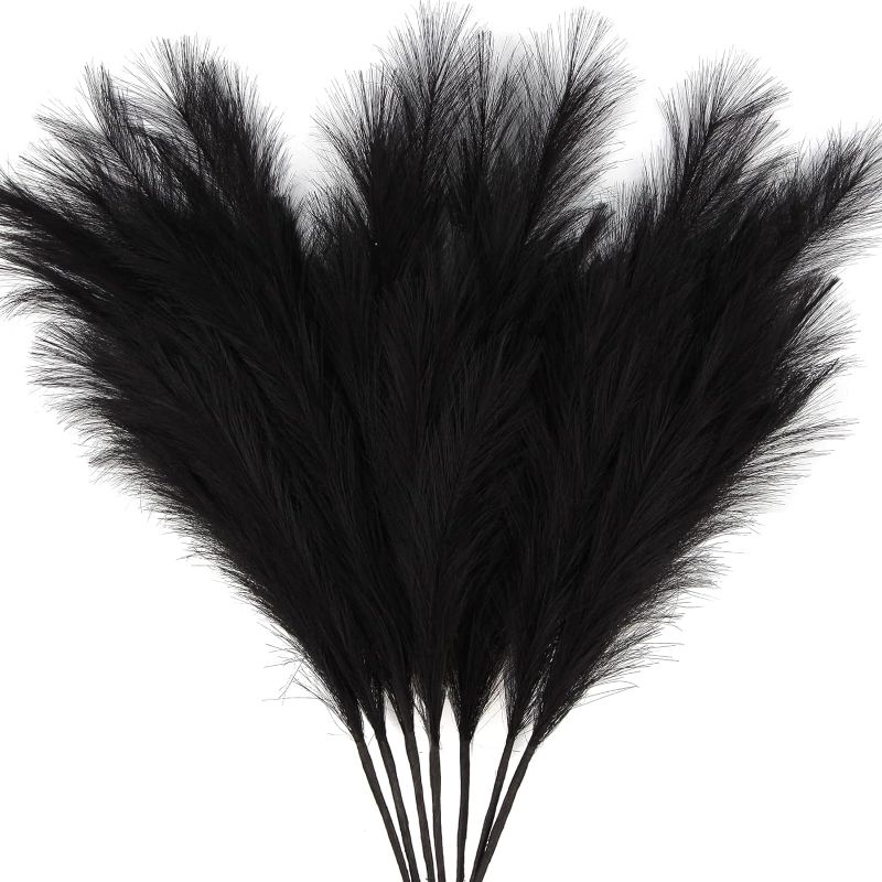 Photo 1 of ZIFTY 7-Pcs 38"/3.1FT Faux Pampas Grass Large Tall Fluffy Artificial Fake Flower Boho Decor Bulrush Reed Grass for Vase Filler Farmhouse Home Wedding Decor (Black)
