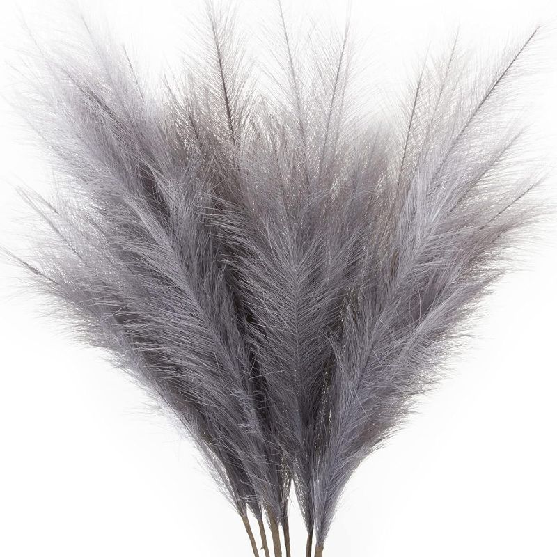 Photo 1 of ZIFTY 7-Pcs 38"/3.1FT Faux Pampas Grass Large Tall Fluffy Artificial Fake Flower Boho Decor Bulrush Reed Grass for Vase Filler Farmhouse Home Wedding Decor (Grey)

