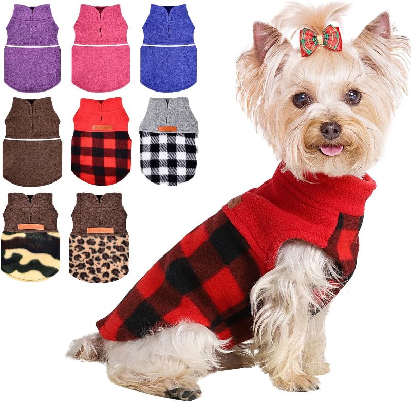 Photo 1 of [Size M] Plaid Dog Sweater for Small Dogs Boy Girl, Double-Sided Fleece Dog Clothes Vest, StretchyDog Sweater Pet Clothes, Chihuahua Teacup Puppy Clothes- Plaid Red 