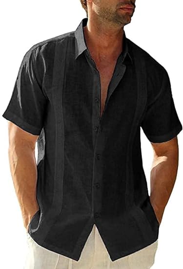 Photo 1 of [Size L] Men's Casual Linen Shirt Cuban Guayabera Short Sleeve Button Down Shirts Camp Beach Tops 