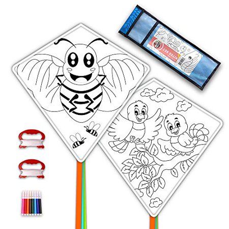 Photo 1 of DIY Kites for Kids Kite Making Kit Bulk Decorating Coloring Kite Party Pack White Diamond Kite Kits (2 Pack Ready to Color-Bird Bee)
