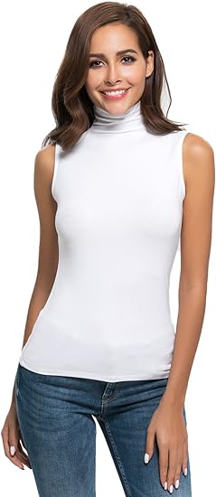 Photo 1 of [Size M] A Grain of Wheat Women Sleeveless/Long Sleeve Mock Turtleneck T Shirt Basic Slim Fit Tunic Tank Top 