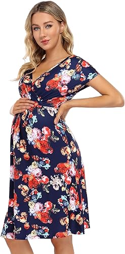 Photo 1 of [Size XL] Coolmee Maternity Dress Women's V-Neck A-Line Knee Length Wrap Dress Swing Dresses for Baby Shower or Casual Wear
