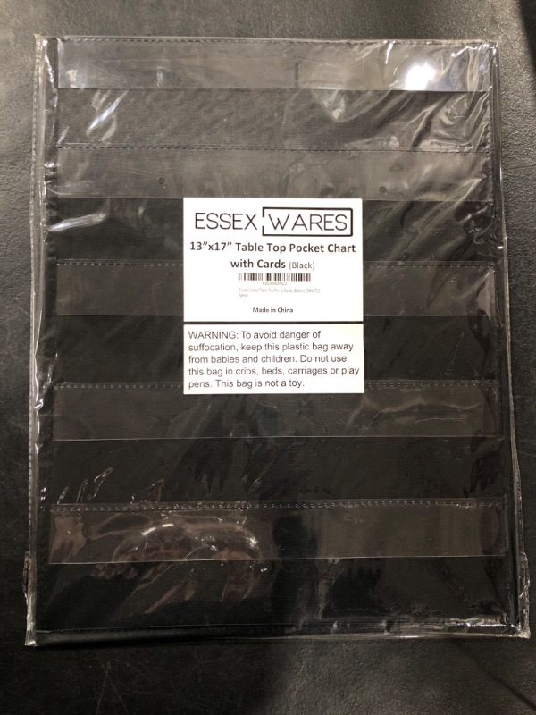 Photo 2 of Essex Wares 13 x 17-in Double Sided Tabletop Pocket Chart with 15 Write-On Cards – Standing Pocket Chart for Classrooms, Class Activities, Home & Offices – Holds 3-inch Sentence Strips – Black 13Wx17L