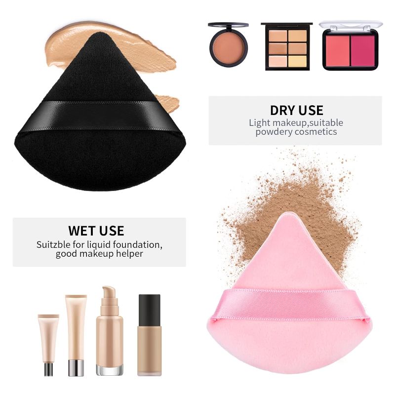 Photo 1 of [2 Pkgs] Sibba 2 Pieces Triangle Powder Puffs Face Cosmetic Powder Puff Washable Reusable Soft Plush Powder Sponge Makeup Foundation Sponge for Face Body Loose Powder Wet Dry Makeup Tool
