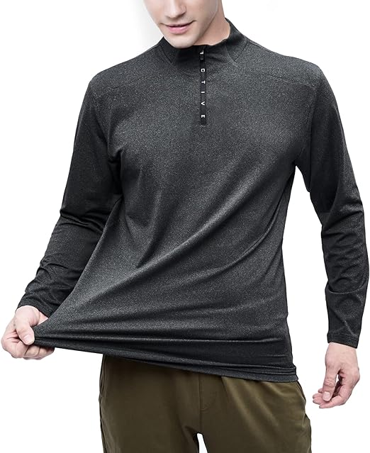 Photo 1 of [Size XL] FRTCV Mens Shirts Quarter Zip – Long Sleeve Workout T Shirts Athletic Golf Tshirt Quick Dry Running Top T-Shirts
