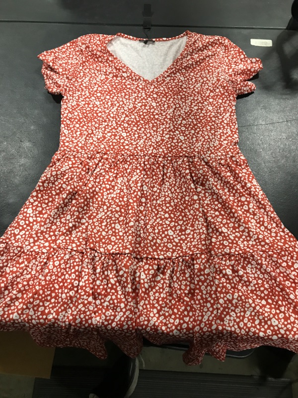 Photo 1 of [Size S] Arolina Women's Casual Swing Shift Dress Summer V Neck Short Sleeve Babydoll Ruffle Dress Tunic Dress