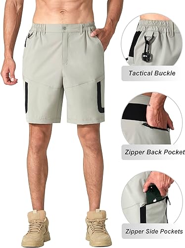 Photo 1 of [Size L] EZRUN Men's Hiking Cargo Shorts Casual Golf Shorts Outdoor Work Shorts with Multi Pockets for Travel Fishing Camping- Khaki
