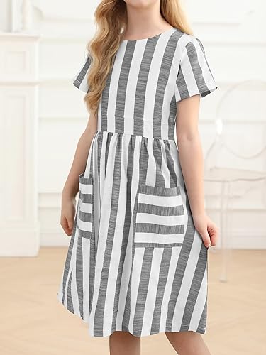 Photo 1 of [Size 11-12yrs] Kilottor Girls' Summer Casual Striped Flare A-Line Holiday Dress with Pockets