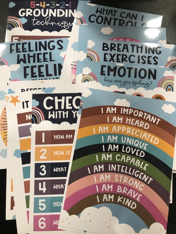 Photo 1 of 12 Calming Corner Classroom Posters - Feelings Wheel Chart & Emotions Poster For Kids, Calm Down Corner Supplies For Therapy Office Decor, Mental Health Wall Decorations For Preschool Teachers BEAWART