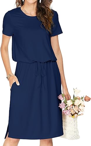 Photo 1 of [Size 2XXL] Simier Fariry Womens Hide Belly Work Casual Midi Dresses with Pockets
