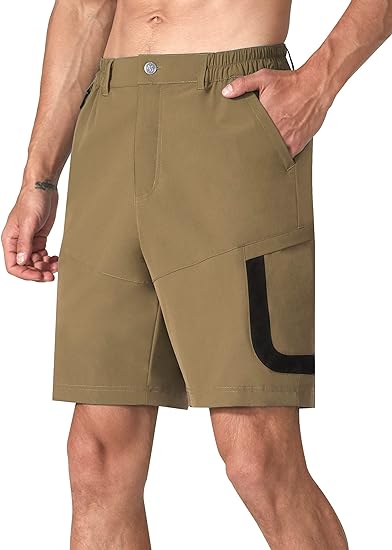 Photo 1 of [Size L] EZRUN Men's Hiking Cargo Shorts Casual Golf Shorts Outdoor Work Shorts with Multi Pockets for Travel Fishing Camping Small Dark Khaki