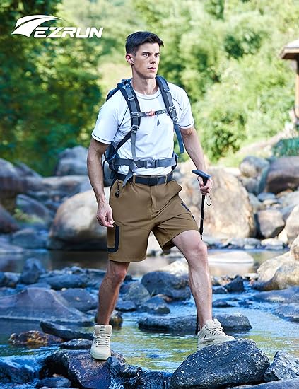 Photo 1 of [Size L] EZRUN Men's Hiking Cargo Shorts Casual Golf Shorts Outdoor Work Shorts with Multi Pockets for Travel Fishing Camping Small Dark Khaki