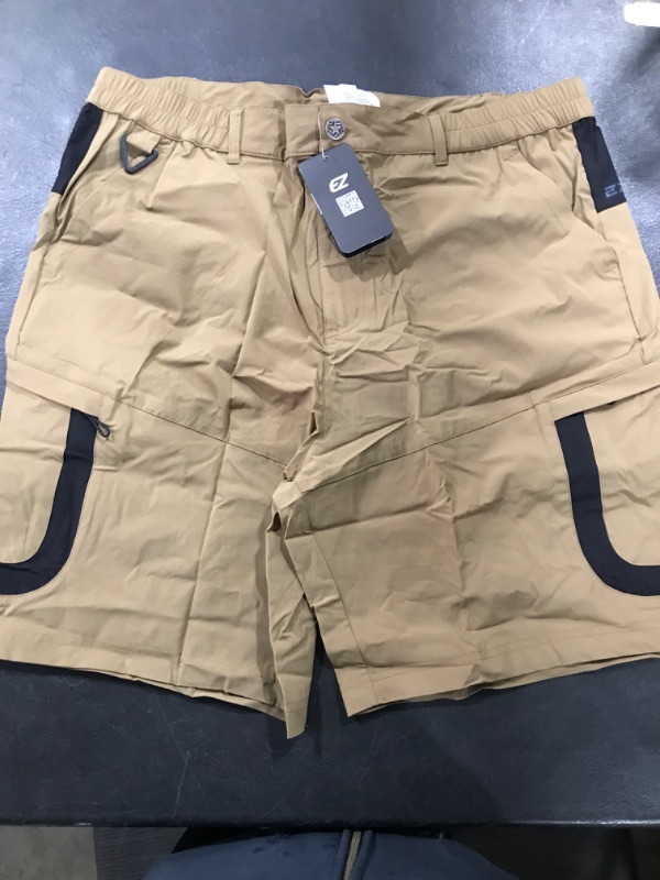 Photo 2 of [Size L] EZRUN Men's Hiking Cargo Shorts Casual Golf Shorts Outdoor Work Shorts with Multi Pockets for Travel Fishing Camping Small Dark Khaki